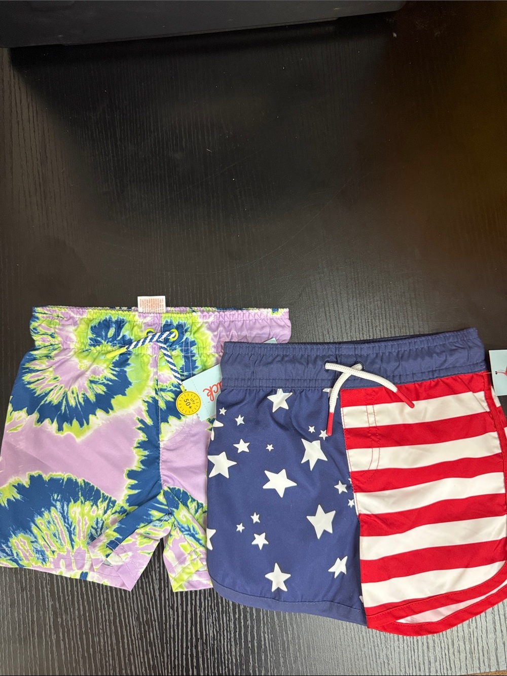 Cat & Jack Purple Tie-Dye Shorts and Navy Stars & Red Stripes Swim Shorts Set